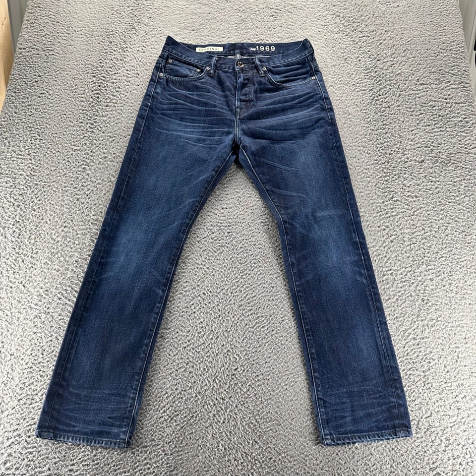 Gap 1969 Jeans Mens 31x30 Blue Dark Wash Cotton Original Fit Denim - Image 1 of 4