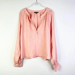 Camicetta J Crew donna L rosa blush cabana 100% lino top contadino boho cottage nuova senza etichette - Foto 1 di 7