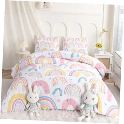  Rainbow Comforter Set Pink and Yellow Rainbow Star Girls Full Pink Rainbow - Image 1 of 4