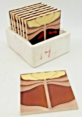 (8) ART NOUVEAU TILES 6" X 6" BROWN, PINK & LIGHT YELLOW REPRODUCTION - Image 1 of 4