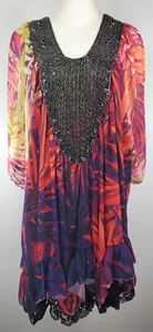 Neu mit Etikett Vintage Argenti gefüttertes Kleid - Größe 12 - mehrfarbiges Muster - Perlendetails - Bild 1 von 18