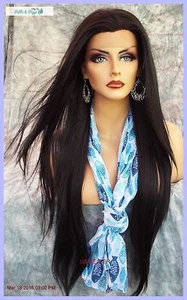 LONG STRAIGHT HEAT SAFE LACE FRONT WIG COR 1B BLACK SEXY GORGEOUS US SELL 265 B - Picture 1 of 12