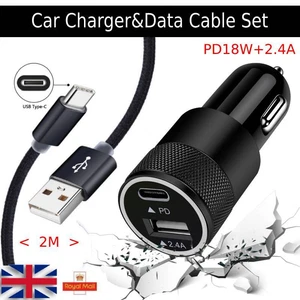 Fast Car Charger 2 Port PD 18W+2.4A Universal Socket Adapter For iphone Samsung - Picture 1 of 15