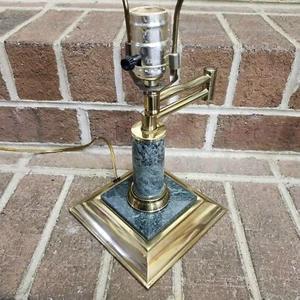 Brass and Green Marble Swing Arm Adjustable Desk Lamp 15" - Picture 1 of 15