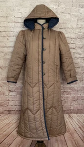Abrigo largo acolchado acolchado con capucha vintage para mujer XL nailon beige palanca Hong Kong - Imagen 1 de 6