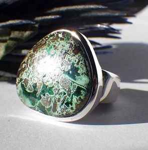 SCHMUCK-STCK Ring Gem Silicea Chrysokoll Chalcedon Calcedon Ring 17 54 - Bild 1 von 3