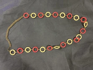 Cinturón de metal ajustable vintage años 70 círculos de plástico rojo y crema - Imagen 1 de 7