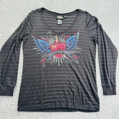 Camiseta de motociclista Harley Davidson cuello en V corazón manga larga para mujer talla XL 1W Foto 1 de 4