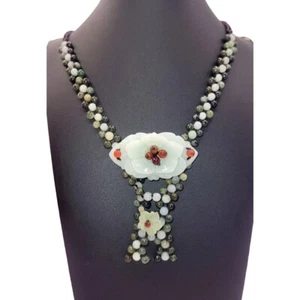 Collar Gargantilla Colgante Flor Nefrita Tallada - Imagen 1 de 4