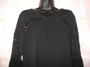 $69 HONEY ME ENCAJE BORDADO PUNTO PEQUEÑA TÚNICA NEGRA BLUSA CAMPANA ENCAJE MANGA Top - Imagen 1 de 5