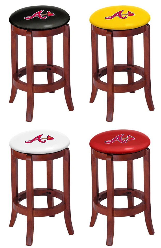 MLB Bar Stool 24" Tall Cherry Finish Swivel Seat w/Colored Vinyl MLB Team Logo  - Image 1 of 1