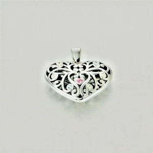 Sterling Silver Filigree Heart Pendant w Pastel Crystals 17 x 19mm w Gift box - Picture 1 of 5