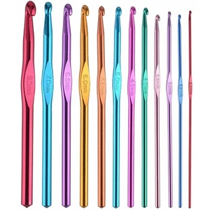 12 Pcs Crochet Hooks Set Knitting Needles Multi Colour Aluminium 2mm - 8mm - Picture 1 of 8