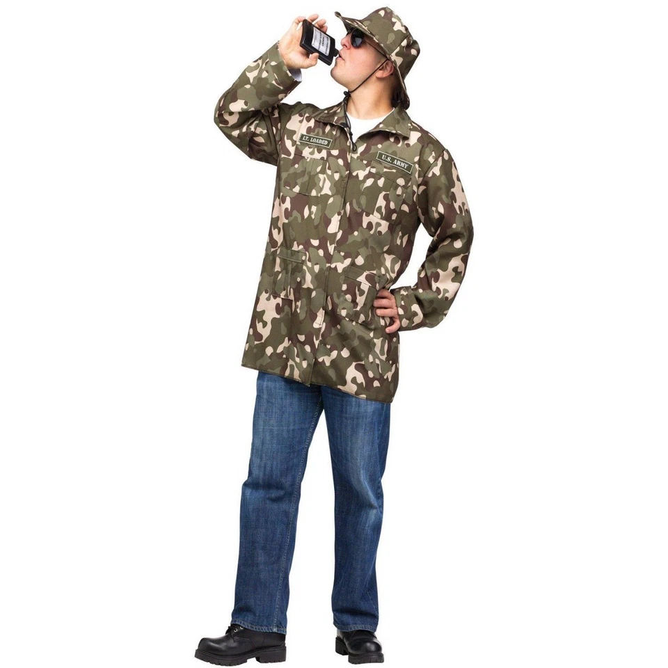 Fun World Happy Hour LT Loaded Army Camouflage Drunk Costume Shirt OSFM