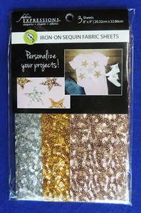 Iron-On Expressions Seguin Sheets Craft Embellishment Fabric Editions 3pc 8"x9" - Picture 1 of 1