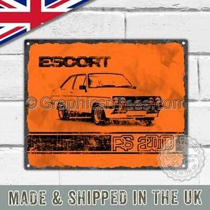 Vintage Blechschild Plakette mit dem Classic MK2 Escort RS2000 in orange - Bild 1 von 2