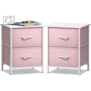 Sorbus Nightstand with 2 Drawers - Steel Frame, Wood Top & Fabric Bins (2 Pack) - Picture 1 of 42
