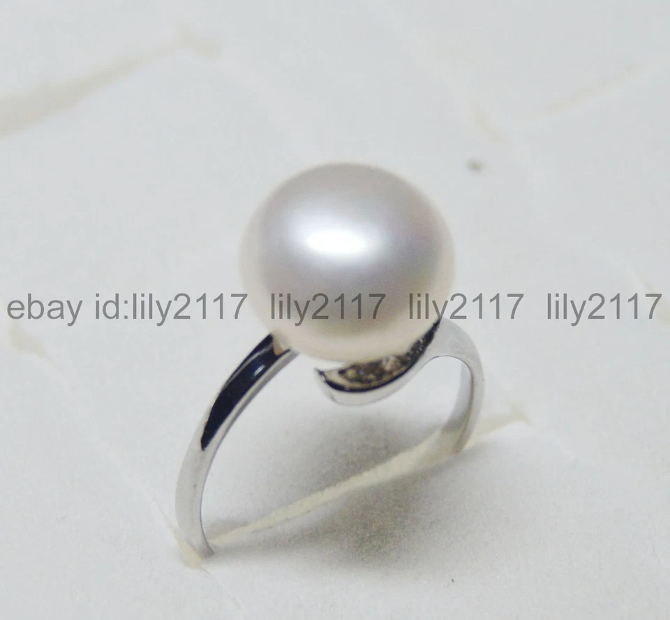 Anillos de apertura de plata de perlas naturales blancas blancas del Mar del Sur enormes de 12-12,5 mm Foto 1 de 4