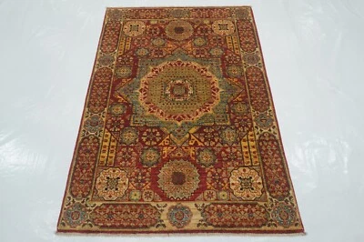 3 x 5 ft Red Mamluk Afghan Hand Knotted Wool Medallion Area Rug - Image 1 of 4