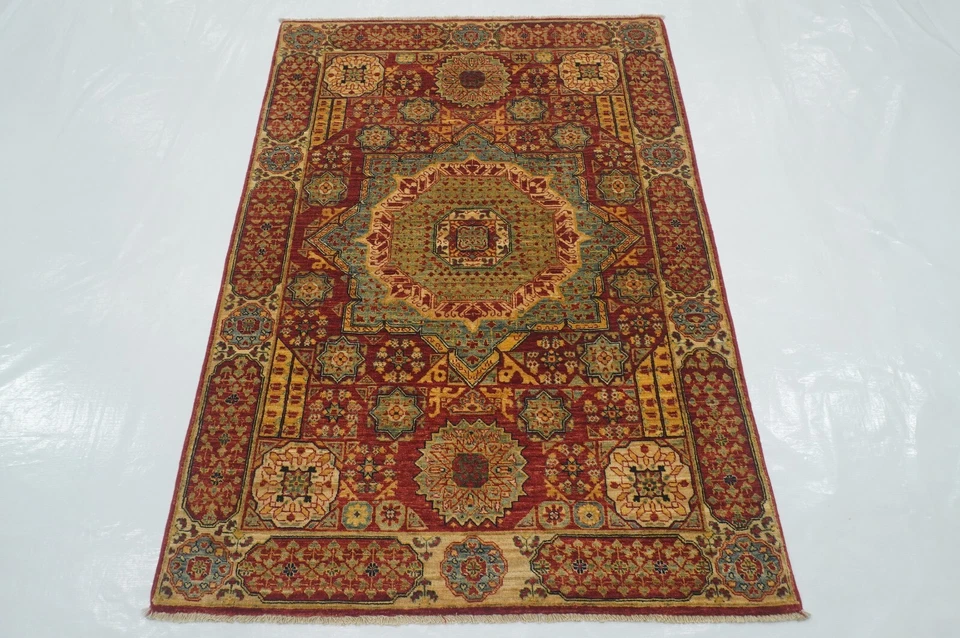 3 x 5 ft Red Mamluk Afghan Hand Knotted Wool Medallion Area Rug - Image 1 of 4