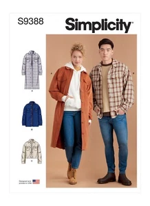 Simplicity Pattern S9388 UNISEX Mens Misses Jacket Shirt Shacket Sizes XXS - XXL - Picture 1 of 10