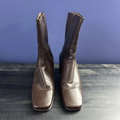 Easy Spirit Mujer Talla 10B Botas de Cuero Marrón Tacón Bloque Cremallera Lateral Botines Foto 1 de 4