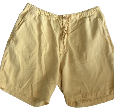 ROUNDTREE & YORKE CARIBEAN 100% SEDA CALCE RELAJADO PANTALONES CORTOS PARA HOMBRE 36 AMARILLO ELÁSTICO Foto 1 de 4