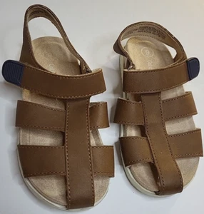 Cat & Jack Little Boys Size 9 Cognac Brown Hook & Loop Sandals Shoes - Picture 1 of 11