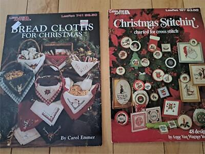 2 Booklets Cross Stitch Christmas Patterns Bread Cloths Jar Lids Ornaments Pics • 6.41€