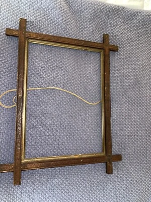 Antique Tramp Art Style Picture Frame Americana Folk Art Carved Oak Leaf Detail - Image 1 of 4