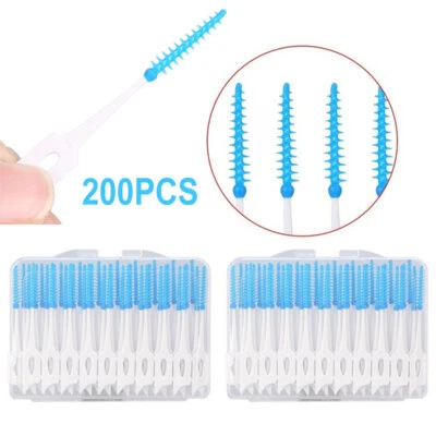 200 PIEZAS Cepillos interdentales de doble uso Silicona suave Palillos dentales Palillos de dientes Foto 1 de 4