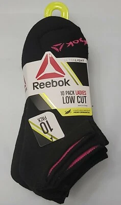 Calcetines Reebok para mujer corte bajo ultraligeros se adaptan a zapatos talla 4-10 negros 10 pares ¡NUEVOS! Foto 1 de 3