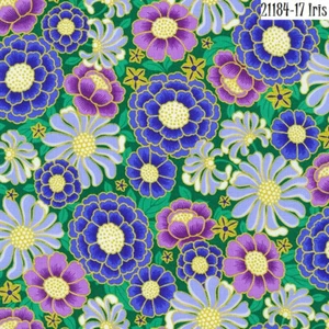 Midnight Nectar cotton quilt fabric Kaufman 21184-17 Iris Floral - Picture 1 of 5