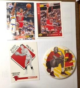 will Perdue & sloan cartwright bulls8 basketball cards Lot & Michael Jordan pin - Picture 1 of 4