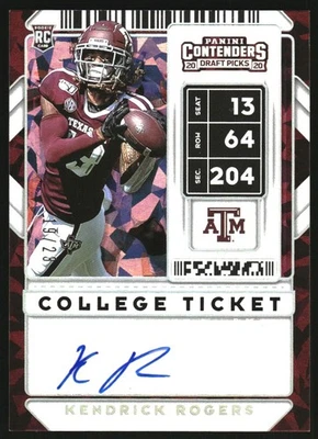 2020 Panini Contenders Draft Picks Cracked Ice #160 Kendrick Rogers Auto /23 - Image 1 of 2