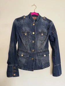 Tory Burch Damen Blau Denim Button Down Military Style Jacke Größe 2 Western - Bild 1 von 7