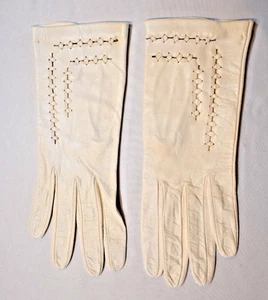 Markenlose italienische Kinder Haut Handschuhe, cremeweiß, 7 1/2, Vintage - Bild 1 von 4