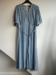 Blue and white whistles V Neck Short Sleeve dress with belt, Size 12 - Picture 1 of 9