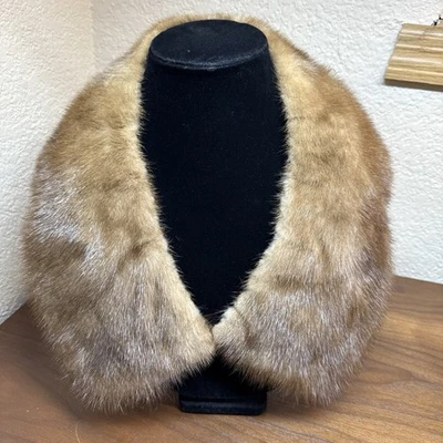 100% Real Genuine Mink Fur Collar Tan Brown Neck Wrap Scarf Stole Jacket Collar - Image 1 of 4