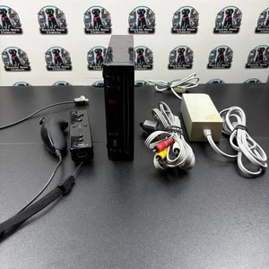 Nintendo Wii RVL-101 Black Console w/ Controller+Nunchuk+Sensor+Cables - TESTED - Bild 1 von 9