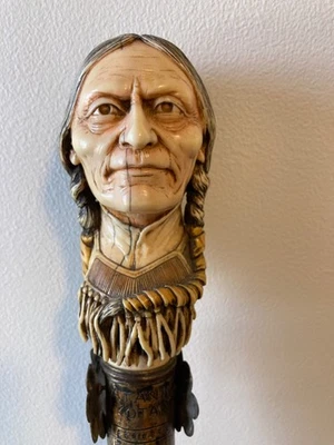 Antique Hand-Carved Historical Cane  of Sitting Bull  - Image 1 of 4