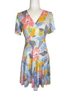 Ann Taylor Yellow Multi Color Tropical Floral Leaf Print Dress Size XS - Picture 1 of 3