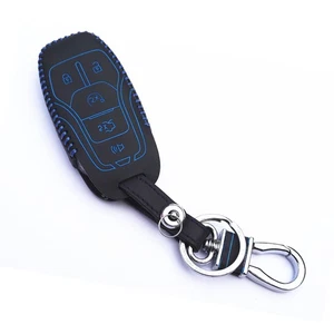 Black Leather For Ford Edge F-150 5 Buttons Remote Key Chain Cover Case Fob Bag - Picture 1 of 4