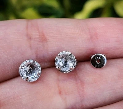 Tachuelas de cuarzo corte rosa diamante 14k EFC Collection Foto 1 de 3