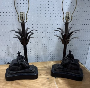 Rare Hollywood Regency Asian Inspired Figural Palm Tree Lamps - Picture 1 of 8