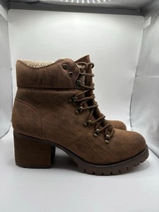 Steve Madden Fur Trimmed Gullible Brown Lug Sole Ankle Boot Bootie Size 11M - Picture 1 of 9