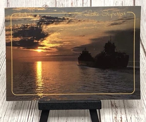 Lake Superior MN Minnesota Erzboot segelt in Sonnenaufgang Postkarte - Bild 1 von 4