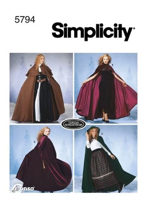 Simplicity 5794 Hooded Cape Cloak Costume Sewing Pattern Misses XS-L Uncut - Image 1 of 4