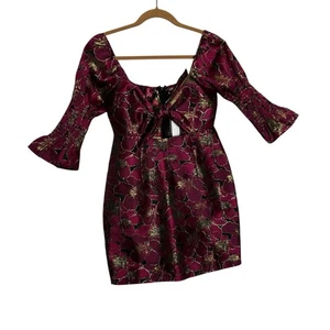 Nuevo con etiquetas Mini Vestido Nasty Gal Floral Jacquard Corte Media Manga Calado Talla 2 - Imagen 1 de 6