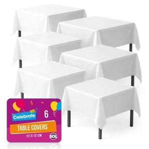 SOL 9pk White Table Cloth 121x121cm Disposable Plastic Covers Party Catering - Picture 1 of 11